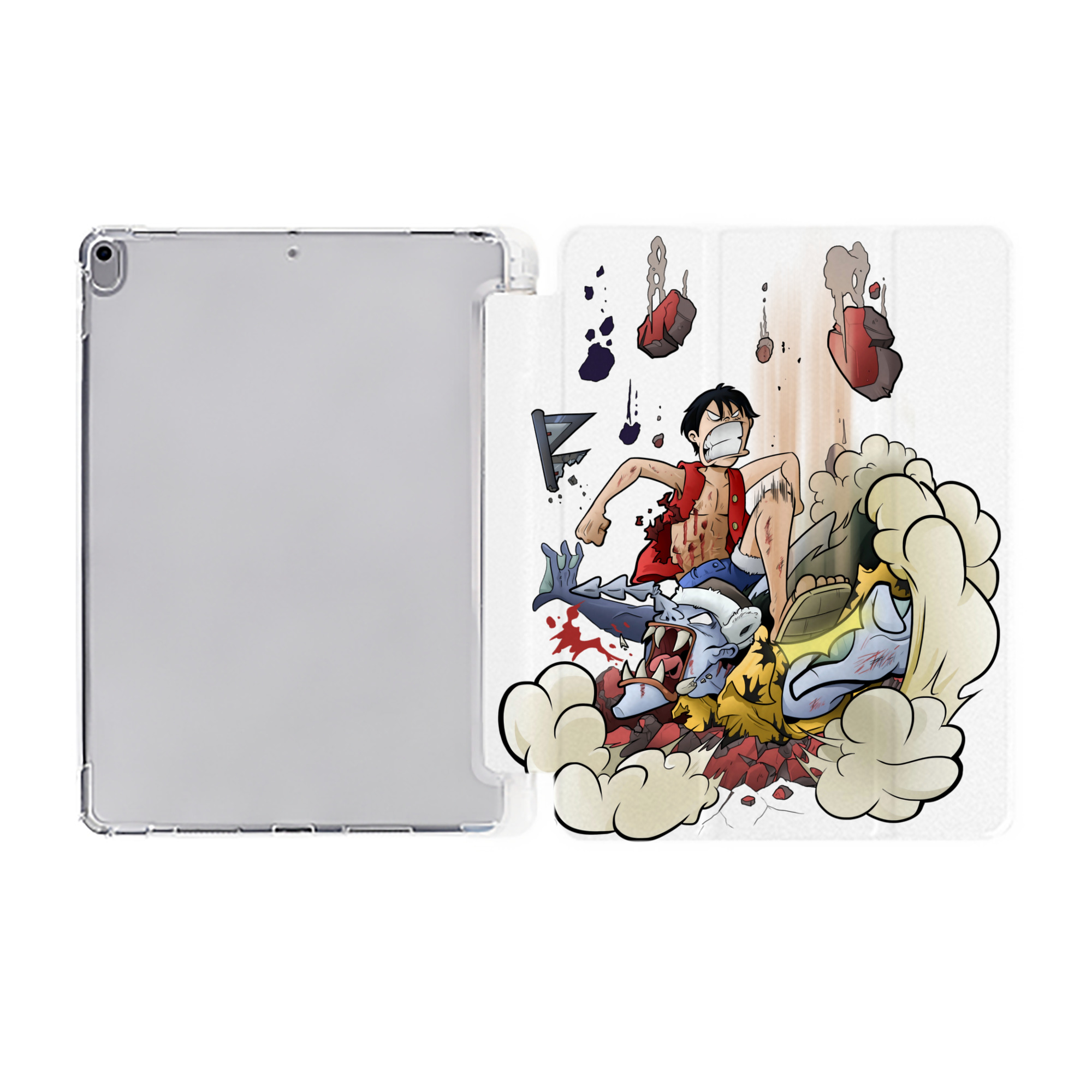 （画像用） ワンピース モンキー・D・ルフィ ONE PIECE Monkey D. Luffy IPad ケース ペン収納付き 三つ折りスタンド PUレザー×シリコン 対応機種9.5/10.5/10.9インチ